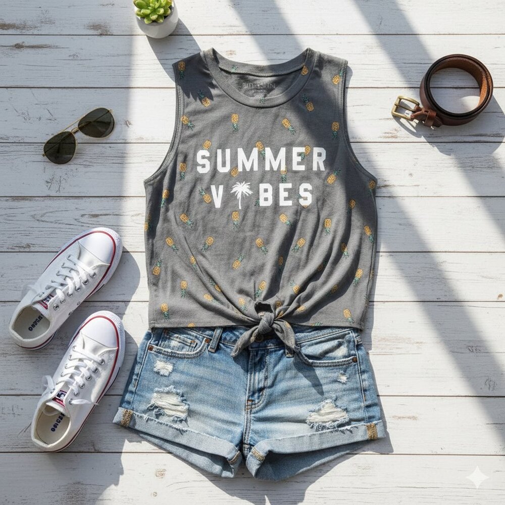 Fifth Sun Gray Muscle Tee Crop Tie Front